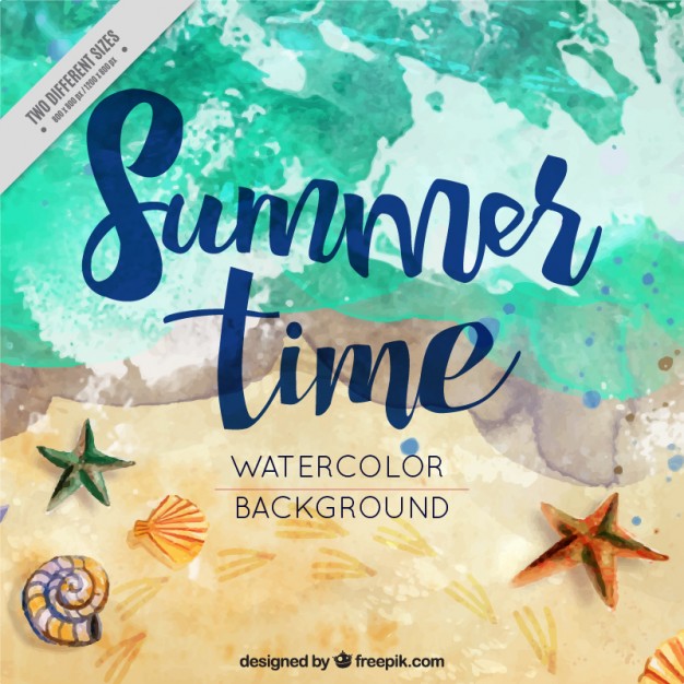 626x626 Watercolor Summer Background In The Beach Vector Free Download - Watercolor Summer