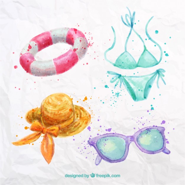 626x626 Watercolor Summer Elements For The Beach Vector Premium Download - Watercolor Summer