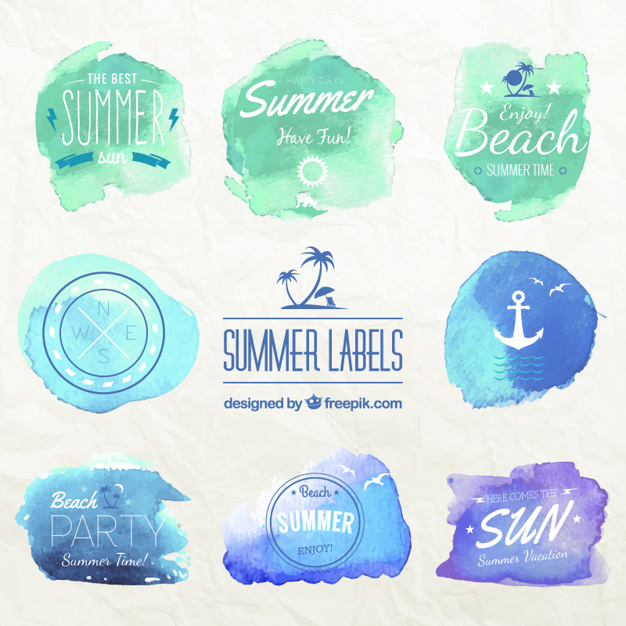 626x626 Watercolor Summer Labels Vector Free Download - Watercolor Summer