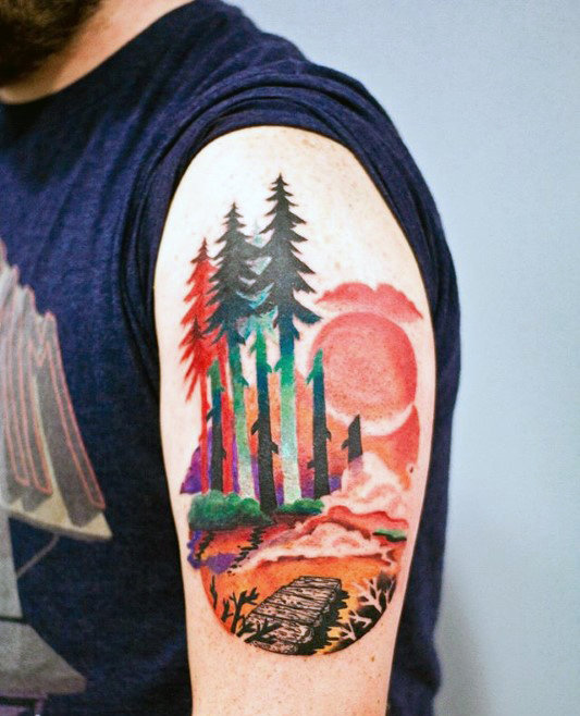 533x658 70 Watercolor Tree Tattoo Designs For Men - Watercolor Sun Tattoo