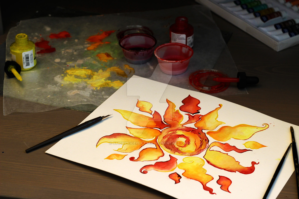 1024x683 Custom Sun Tattoo By Stickyriceplatter - Watercolor Sun Tattoo