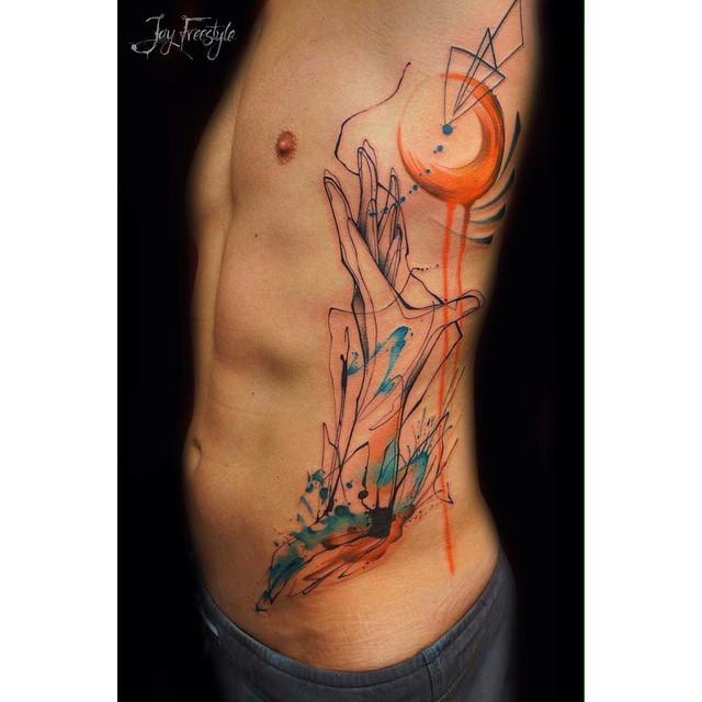 640x640 Hand Reaching The Sun Watercolor Tattoo By Jay Freestyle Best - Watercolor Sun Tattoo