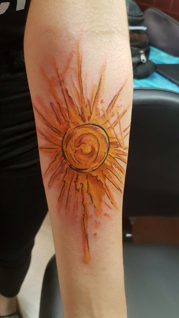 720x1280 Sun Watercolor Tattoo (Kiko Tattoo In Rio De Janeiro) Tattoo - Watercolor Sun Tattoo