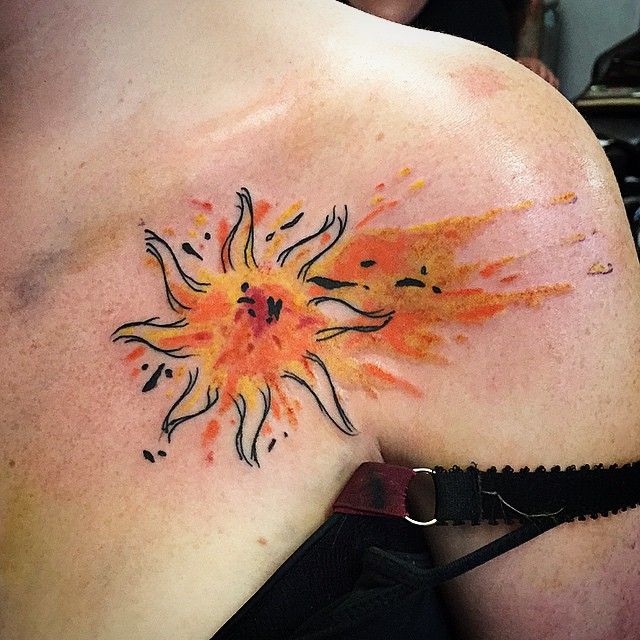 640x640 Watercolor Sun Tattoo On Left Shoulder - Watercolor Sun Tattoo