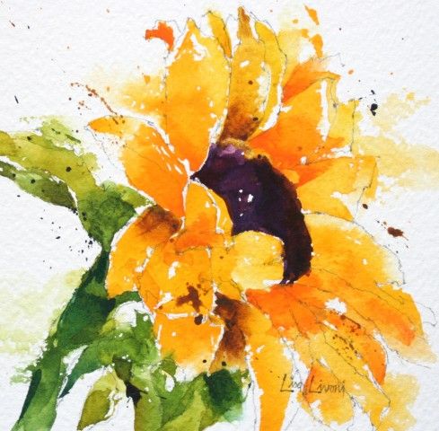 Watercolor Sunflower Step By Step at PaintingValley.com | Explore ...