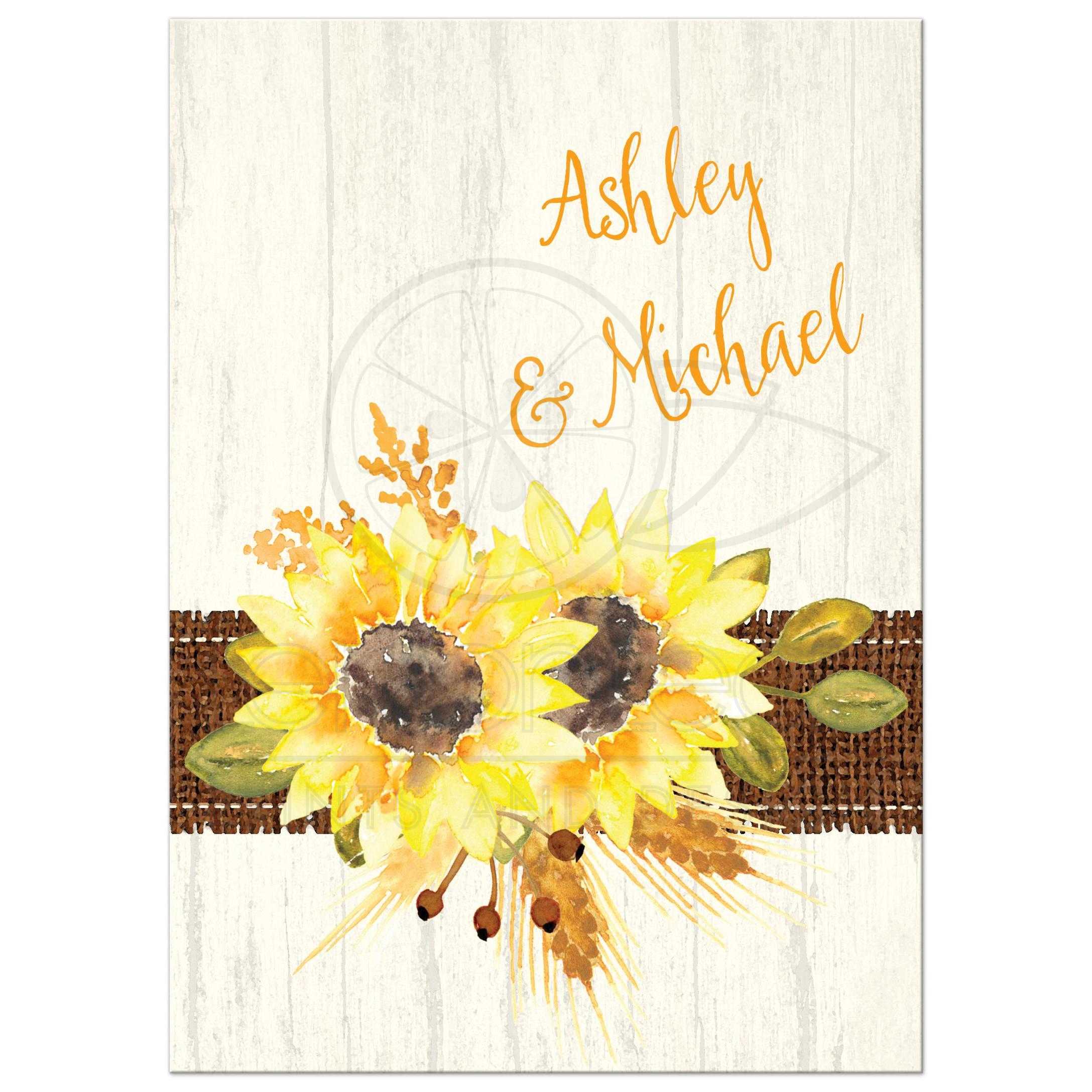 2175x2175 Rustic Wedding Invitation Watercolor Sunflowers, Stitched Burlap - Watercolor Sunflower Step By Step