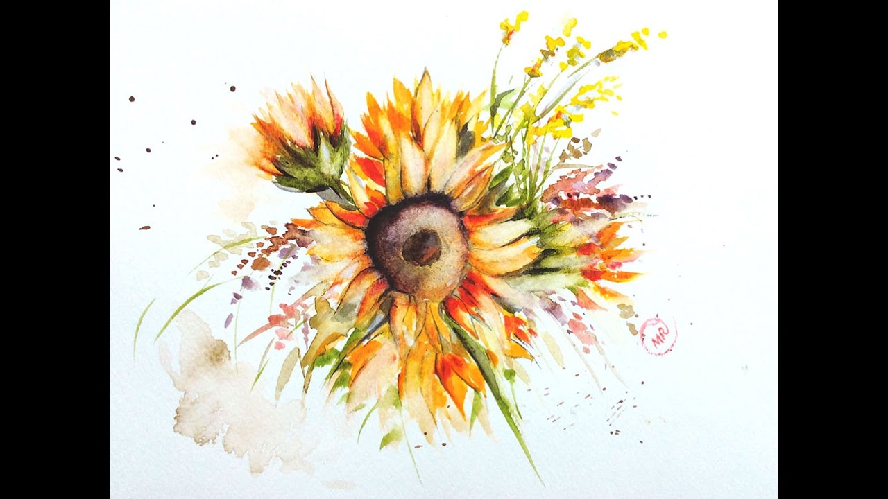 1280x720 Watercolor Sunflower Painting Demonstration - Watercolor Sunflower Step By Step
