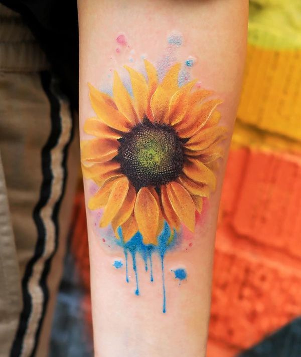 600x712 Pin By Dena Ellis On Body Art Body Art - Watercolor Sunflower Tattoo
