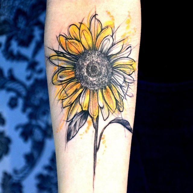 640x640 Sunflower Tattoo, Watercolor. Tattoos Amp Things - Watercolor Sunflower Tattoo