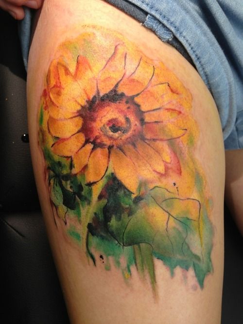 500x667 Watercolor Sunflower Tattoo - Watercolor Sunflower Tattoo