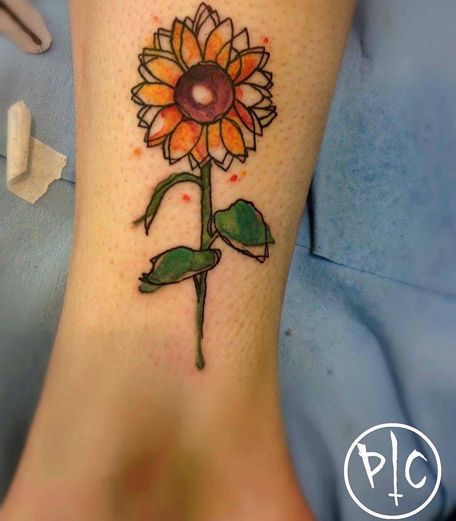 896x1024 Watercolor Sunflower Tattoo Artist Patrick Cat Tattooer - Watercolor Sunflower Tattoo
