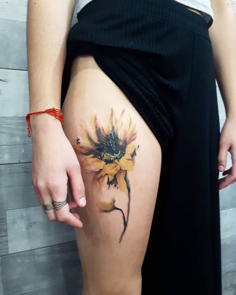 800x1000 Watercolor Sunflower Tattoo (2) - Watercolor Sunflower Tattoo