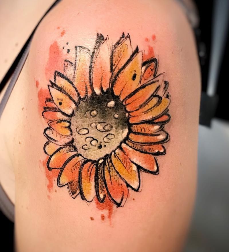 800x880 Watercolor Sunflower Tattoo (29) - Watercolor Sunflower Tattoo