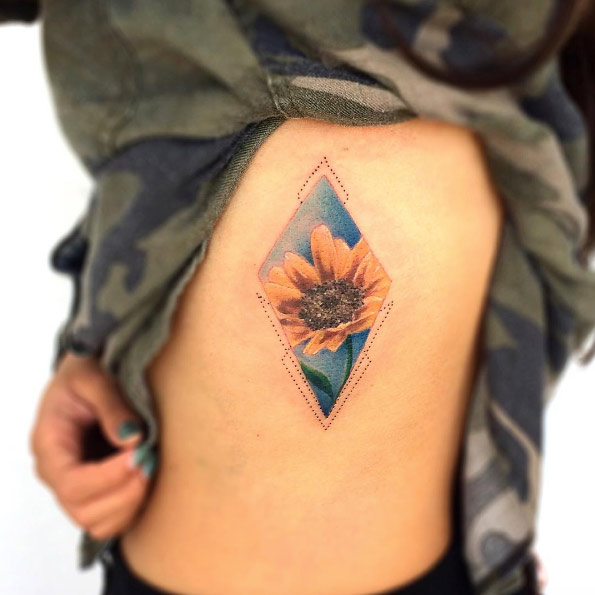595x595 Watercolor Sunflower Tattoo - Watercolor Sunflower Tattoo