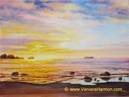 450x338 Ocean Sunset - Watercolor Sunset