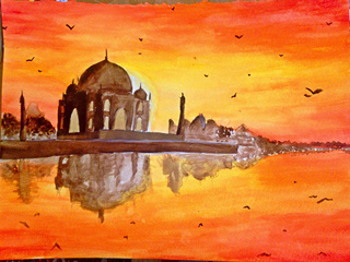 320x240 Taj Mahal At Sunset - Watercolor Sunset
