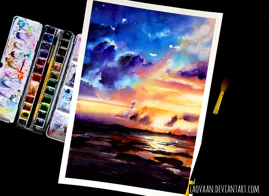 900x656 Watercolor Painting - Watercolor Sunset