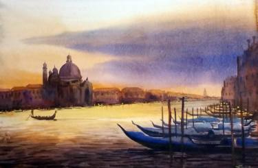 375x245 Cloudy Venice Sunset - Watercolor Sunset