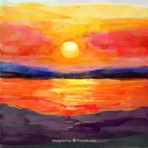 626x626 Watercolor Sunset Background Vector Free Download - Watercolor Sunset