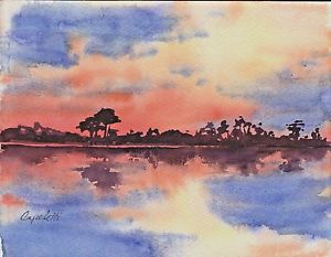 300x233 Everglades Evening Sky Sunrise Sunset Framed Watercolor Painting - Watercolor Sunset