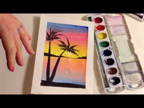 480x360 How To Paint A Sunset With Palm Trees In Watercolor - Watercolor Sunset For Beginners