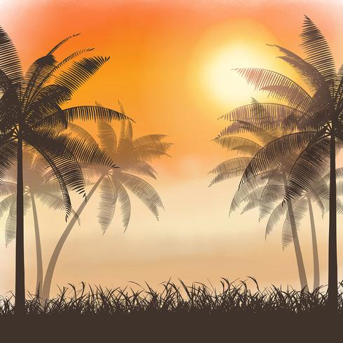 490x490 Silhouettes Of Palm Trees On Watercolor Sunset - Watercolor Sunset For Beginners