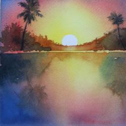 250x250 Watercolor Sunset Over Water - Watercolor Sunset For Beginners