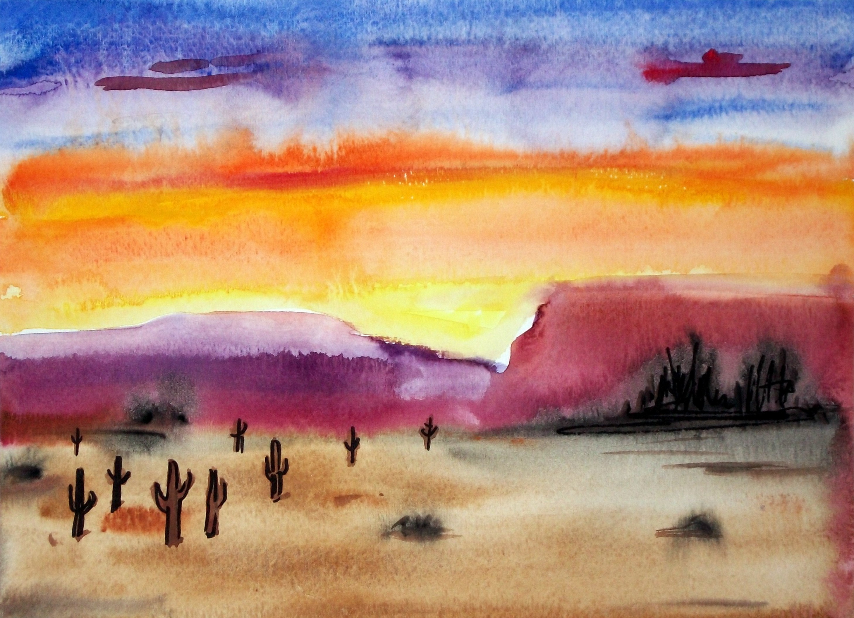2919x2112 Watercolor Wednesday Desert Sunset Amy Boucher Pye - Watercolor Sunset For Beginners