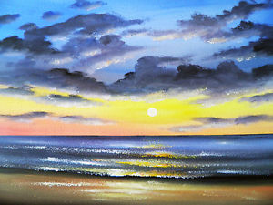 300x225 Sarah Featherstone, Seascape Art A3 Watercolour Painting, Sunset - Watercolor Sunset Sky