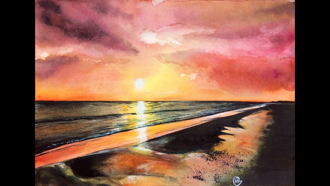 1280x720 Watercolor Sunset Sky Real Time Painting Demonstration - Watercolor Sunset Sky