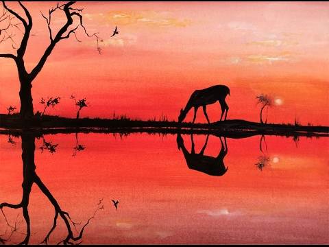 480x360 Watercolor Sunset Sky And A Deer Painting Demonstration - Watercolor Sunset Sky