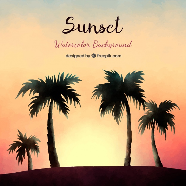 626x626 Watercolor Sunset And Palm Silhouettes Background Vector Free - Watercolor Sunset Sky