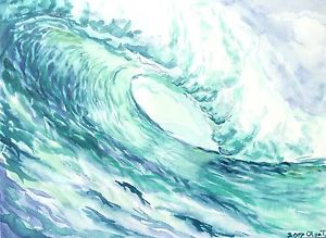 300x219 Original Watercolor Painting Paper Unframed Waves Crashing Beach - Watercolor Surf