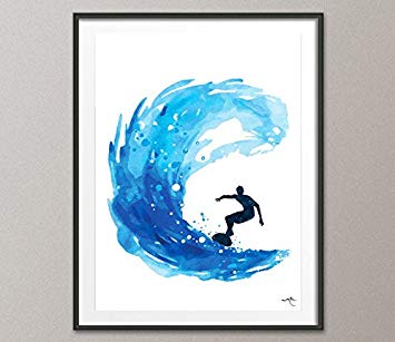 355x307 Surf Watercolor Print Painting Surfer Boy Painting Art - Watercolor Surf