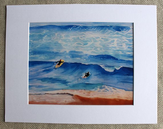 570x453 Surfer Watercolor Surf Art Fun Sun Sport Surfing Big Etsy - Watercolor Surf