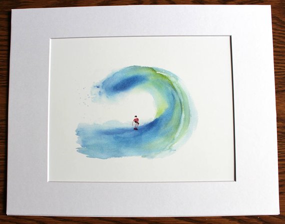 570x449 Surfer Abstract Watercolor Surf Art Surfing Big Wave Wave Etsy - Watercolor Surf