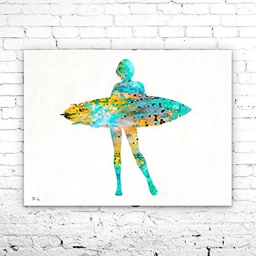 500x500 Surfer Girl 2 Watercolor Painting Art Print, Sport Art - Watercolor Surf