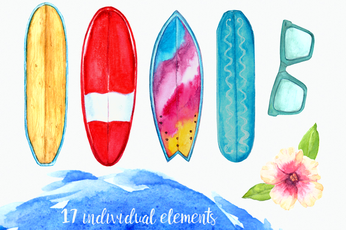 1160x772 Watercolor Surf Clip Art Set - Watercolor Surf