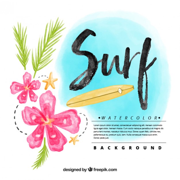 626x626 Watercolor Surf Background With Flowers Stock Images - Watercolor Surf