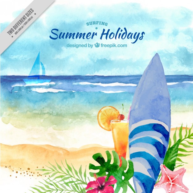 626x626 Watercolor Surf Landscape Background Stock Images - Watercolor Surf