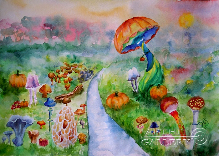 700x498 Paintings For Sale. Surrealism. Pumpkin Service. Degtyareva - Watercolor Surrealism