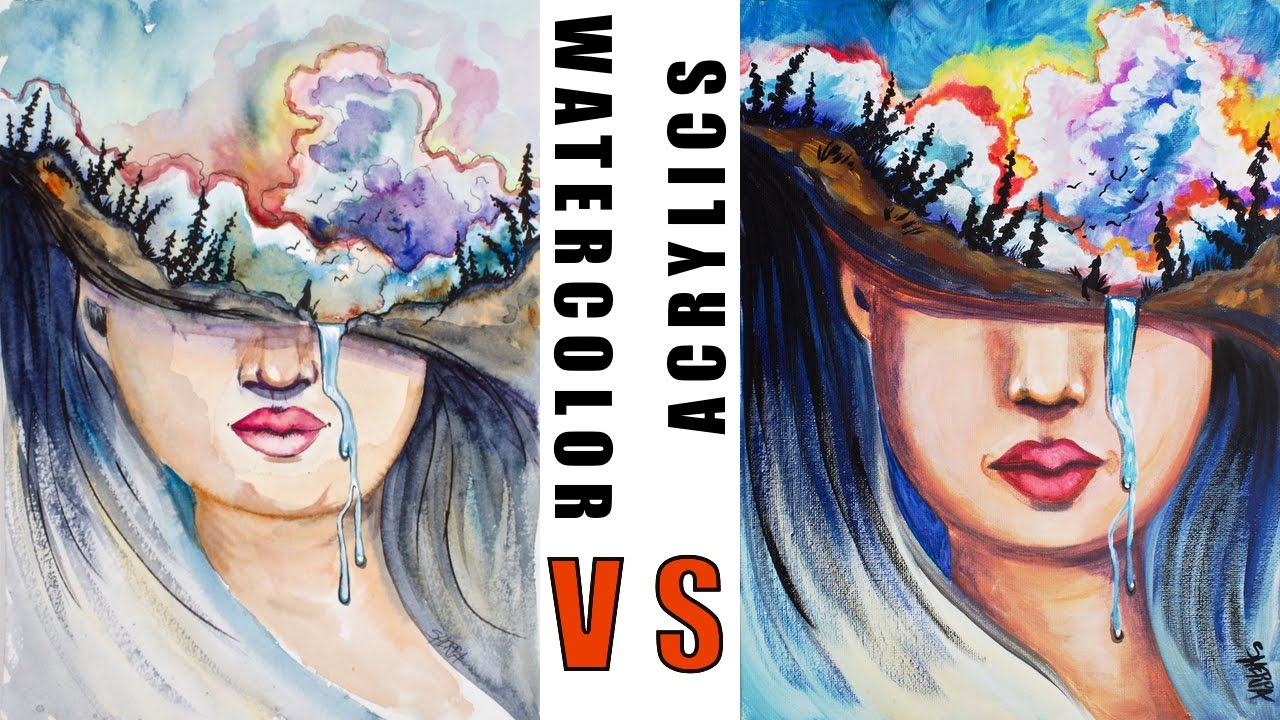 1280x720 Surrealism Portrait From Watercolor To Acrylic About Face - Watercolor Surrealism