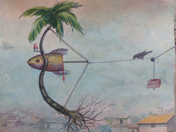 690x515 Untitled By Artist Subrat Kumar Behera Surrealism, Painting - Watercolor Surrealism