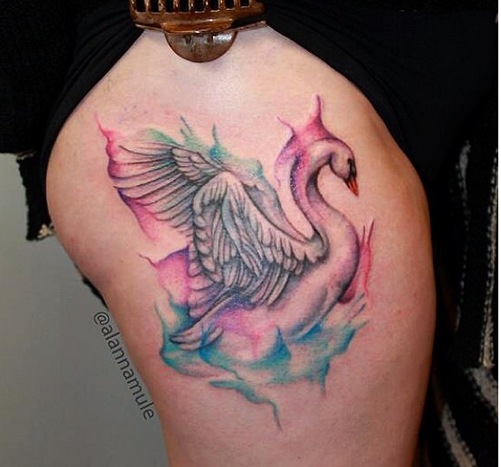 557x520 Done By Alanna Mule - Watercolor Swan Tattoo