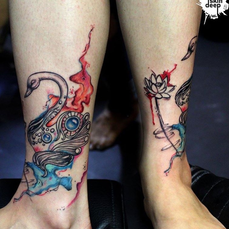 755x754 Lotus Swan Tattoo - Watercolor Swan Tattoo