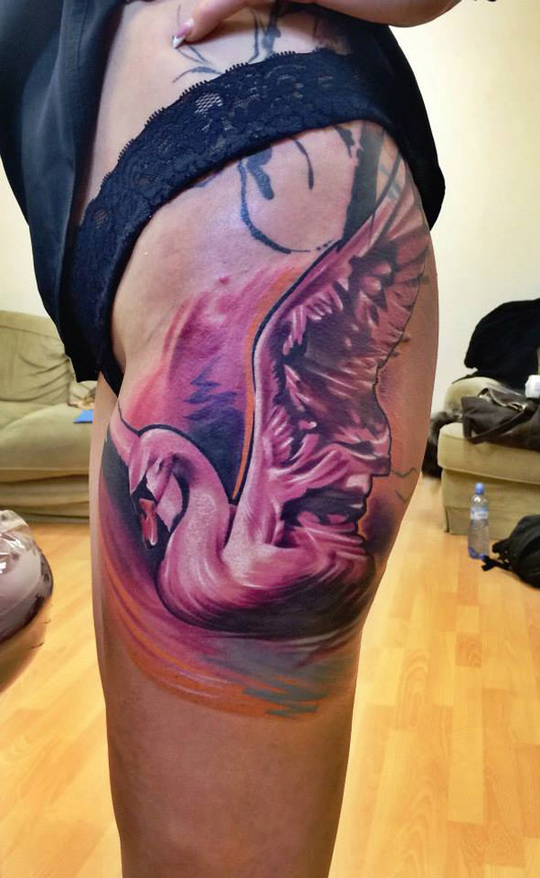 600x975 Swan Hip Tattoo Best Tattoo Design Ideas - Watercolor Swan Tattoo