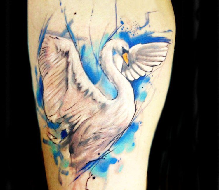 750x650 Swan Tattoo By Adam Kremer Post 13802 - Watercolor Swan Tattoo
