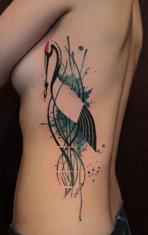474x750 Swan Watercolor Tattoo On Side Rib Search Unique Watercolor Tattoo - Watercolor Swan Tattoo