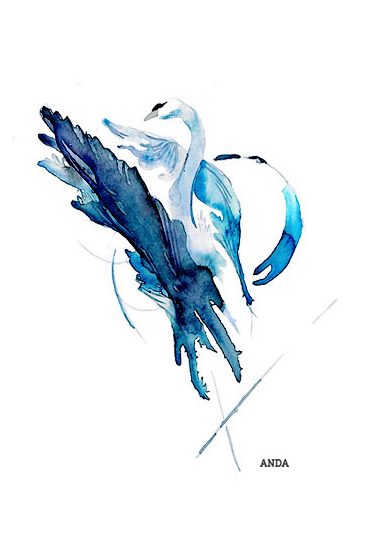 392x540 Watercolor And Ink Art, Abstract Swan Painting Or Tattoo Design - Watercolor Swan Tattoo
