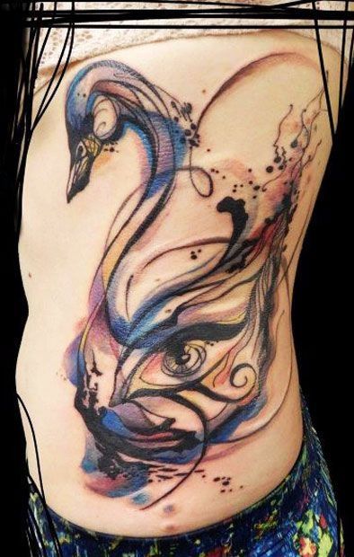 394x620 Watercolor Swan Only Smaller And Not Here. Love This Design - Watercolor Swan Tattoo
